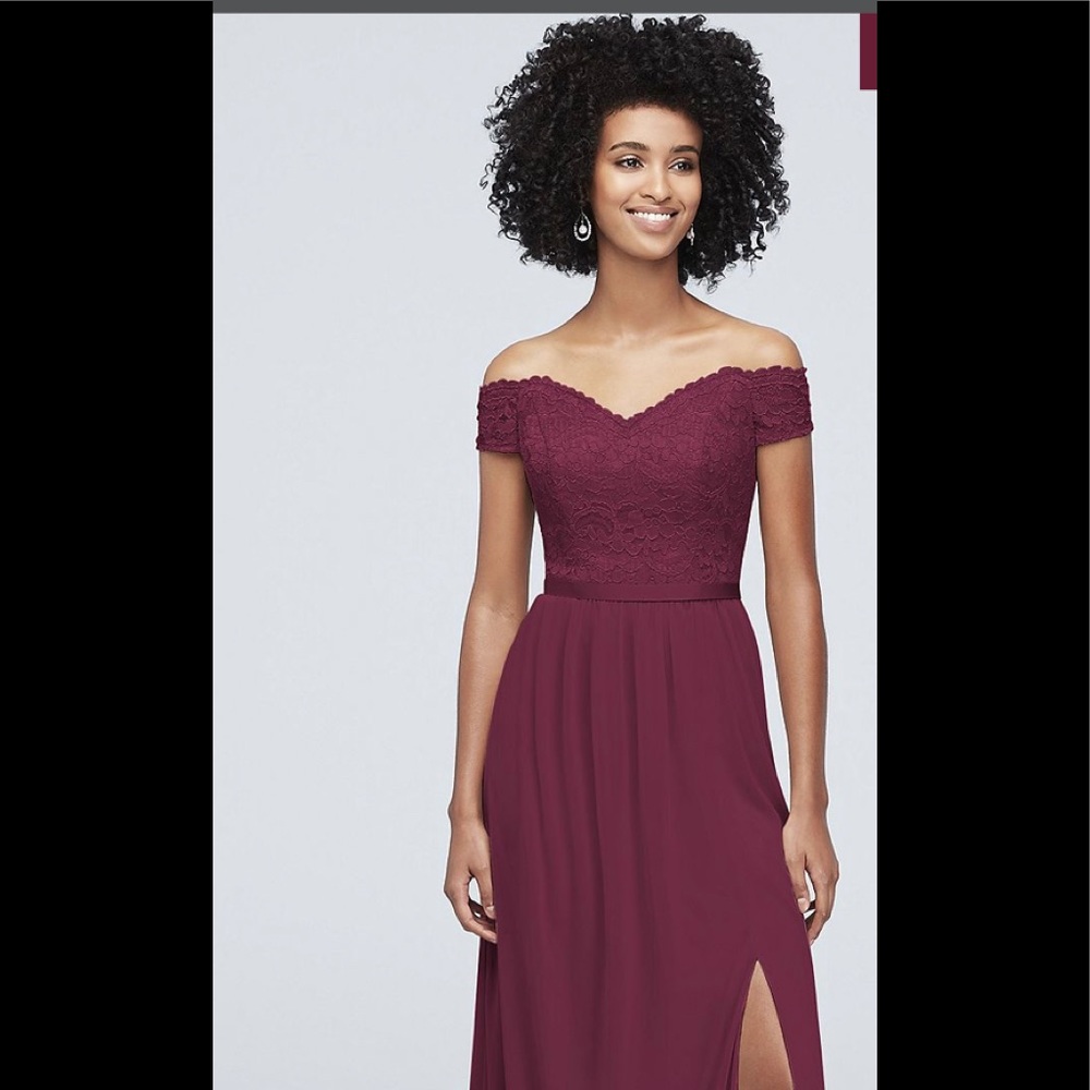 Lace and Mess Off-the-shoulder Bridesmaid Dress